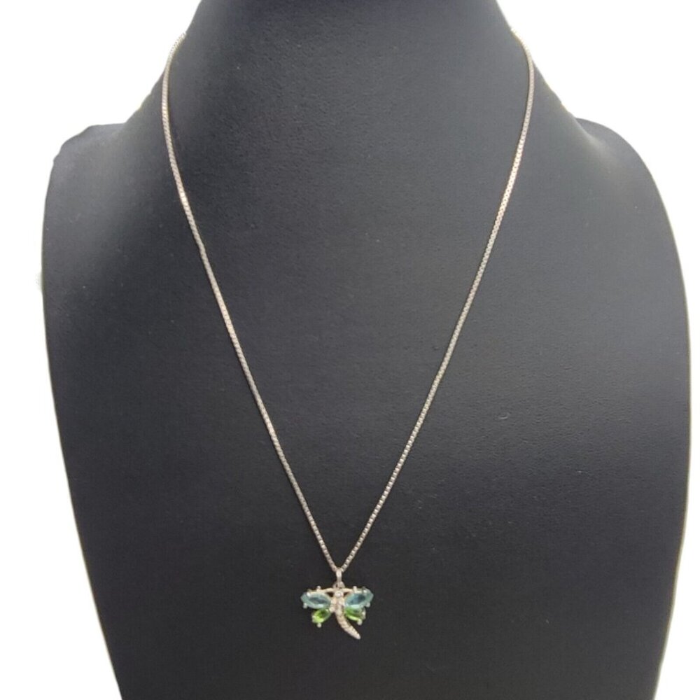 Swarovski Crystal Dragonfly Pendant Necklace 925 Sterling Silver 18" Chain Blue - Picture 3 of 10